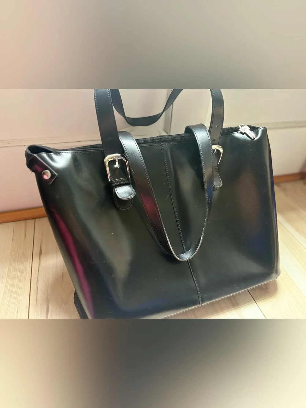 Jack Georges Black Italian Leather Tote Bag Structured Work Laptop Purse